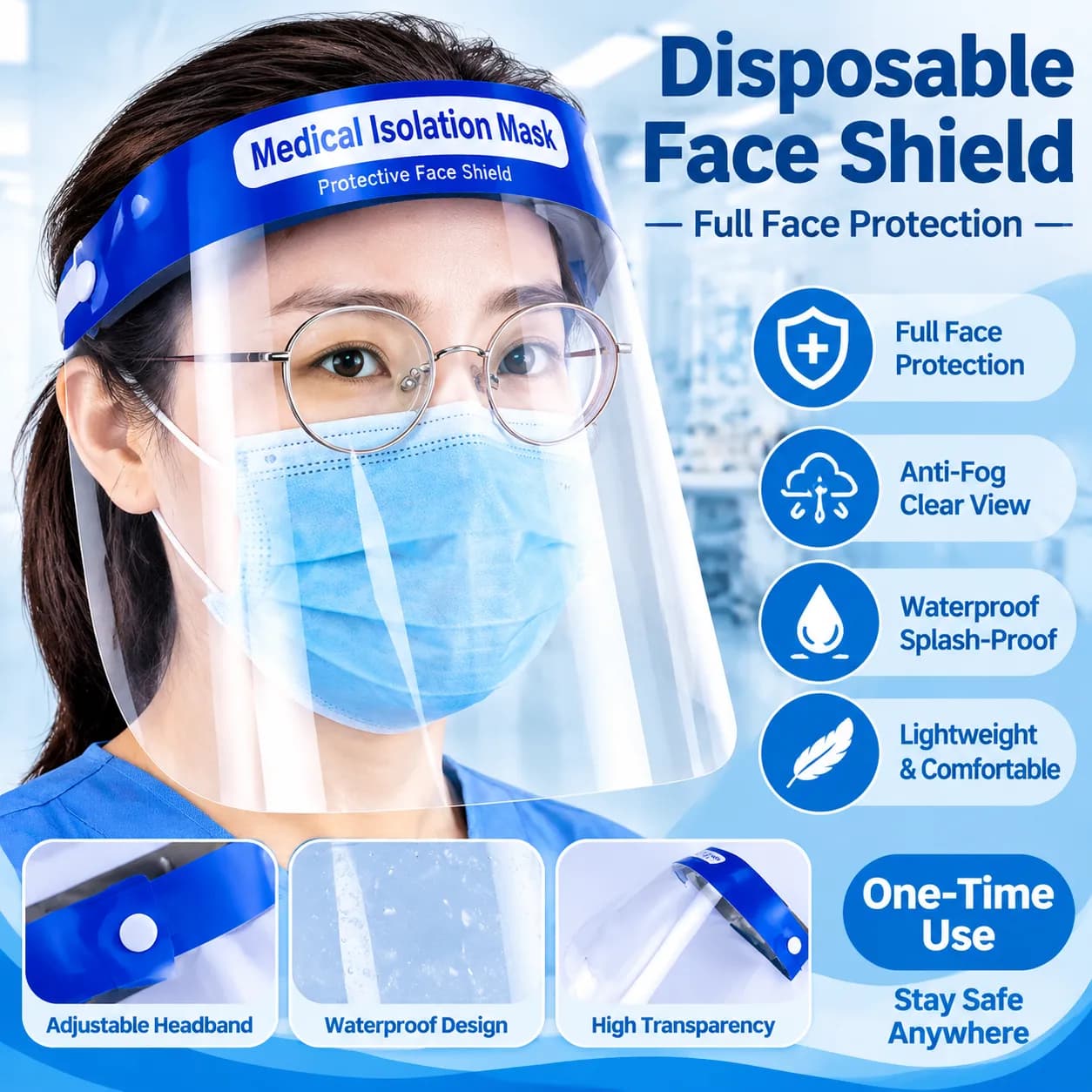 Clear PVC Protective Face Shield with Headband