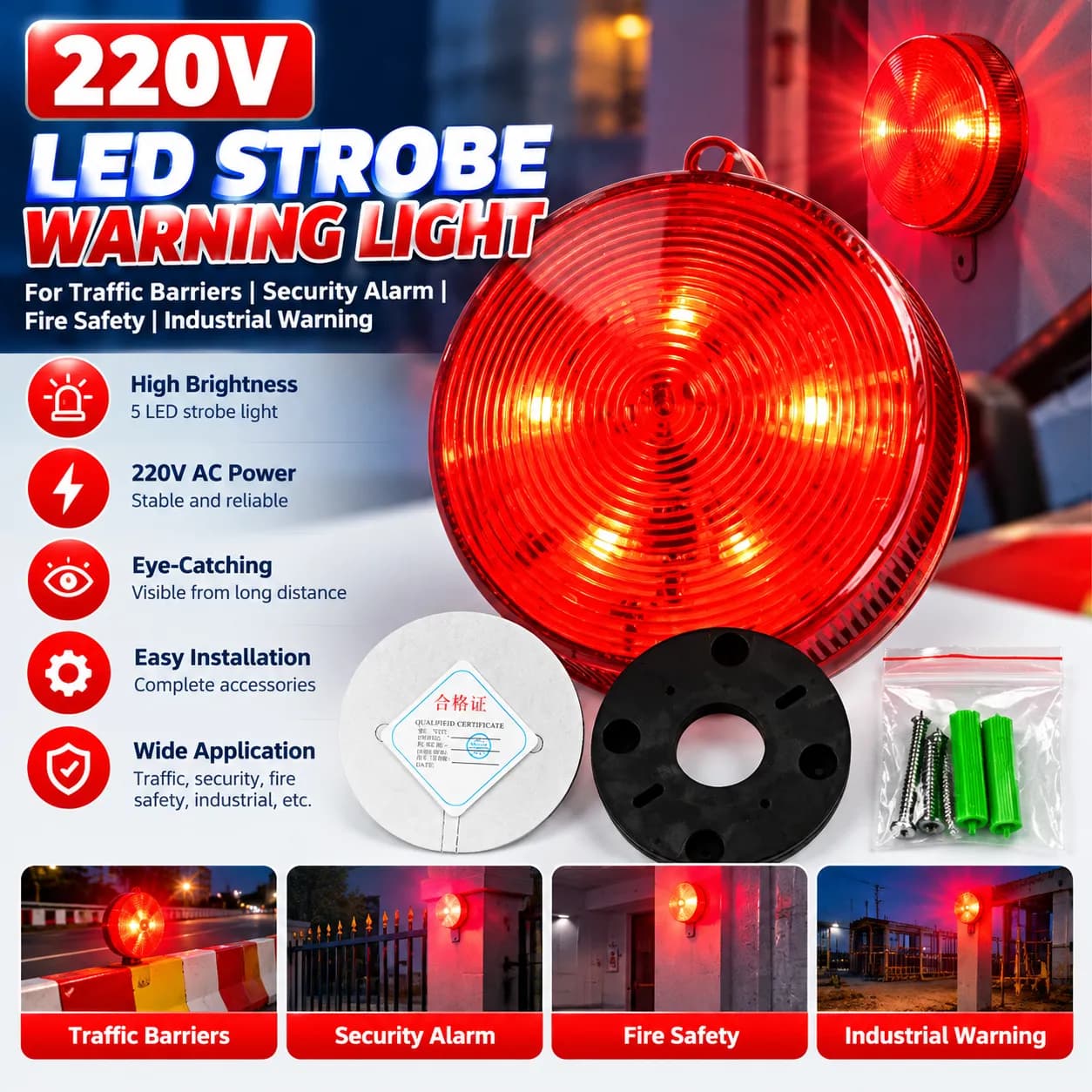 LED Warning Strobe Light for Security & Industrial Use