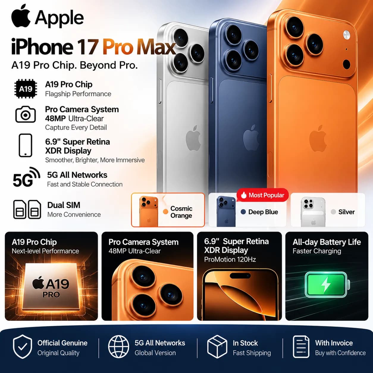 iphone 17 pro max 5G Smartphone | Pro Max Flagship, 256GB–2TB, Multiple Colors