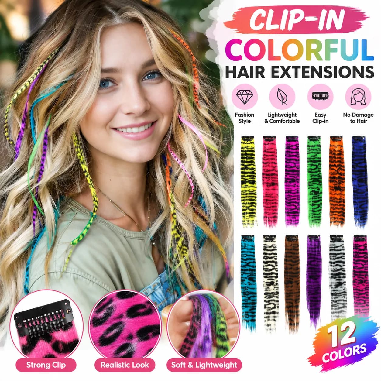 46cm Straight Clip-In Hairpiece – High-Temperature Fiber, 29 Colors, Wholesale Ready