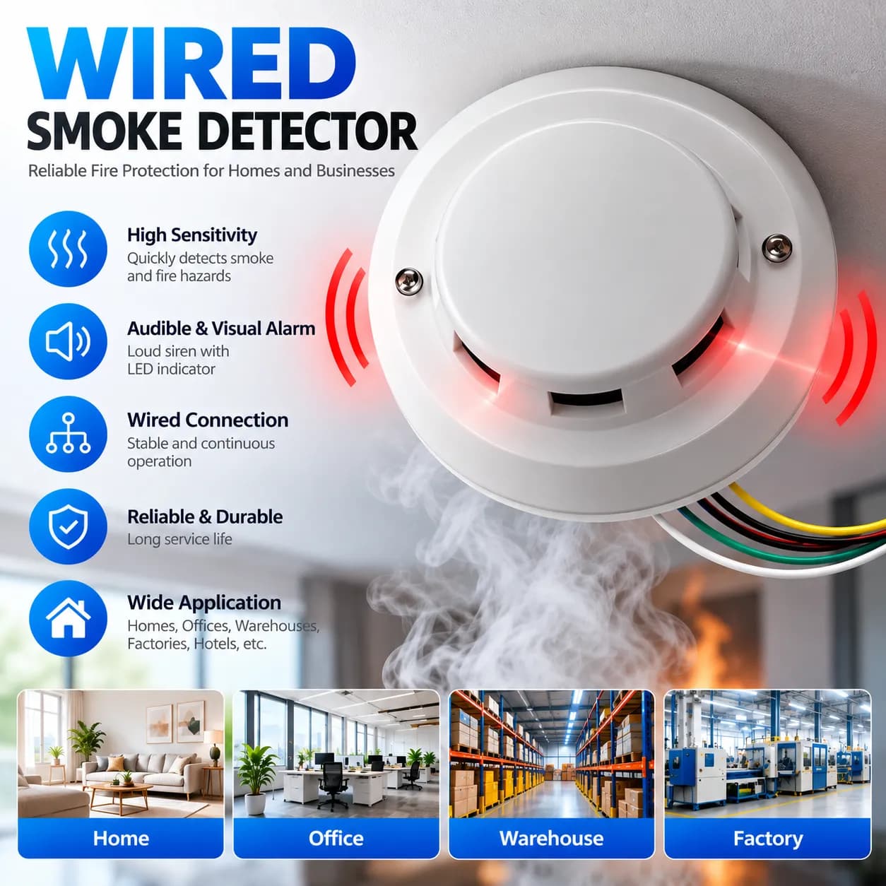 Wireless Smoke Detector for Indoor Commercial & Residential Use