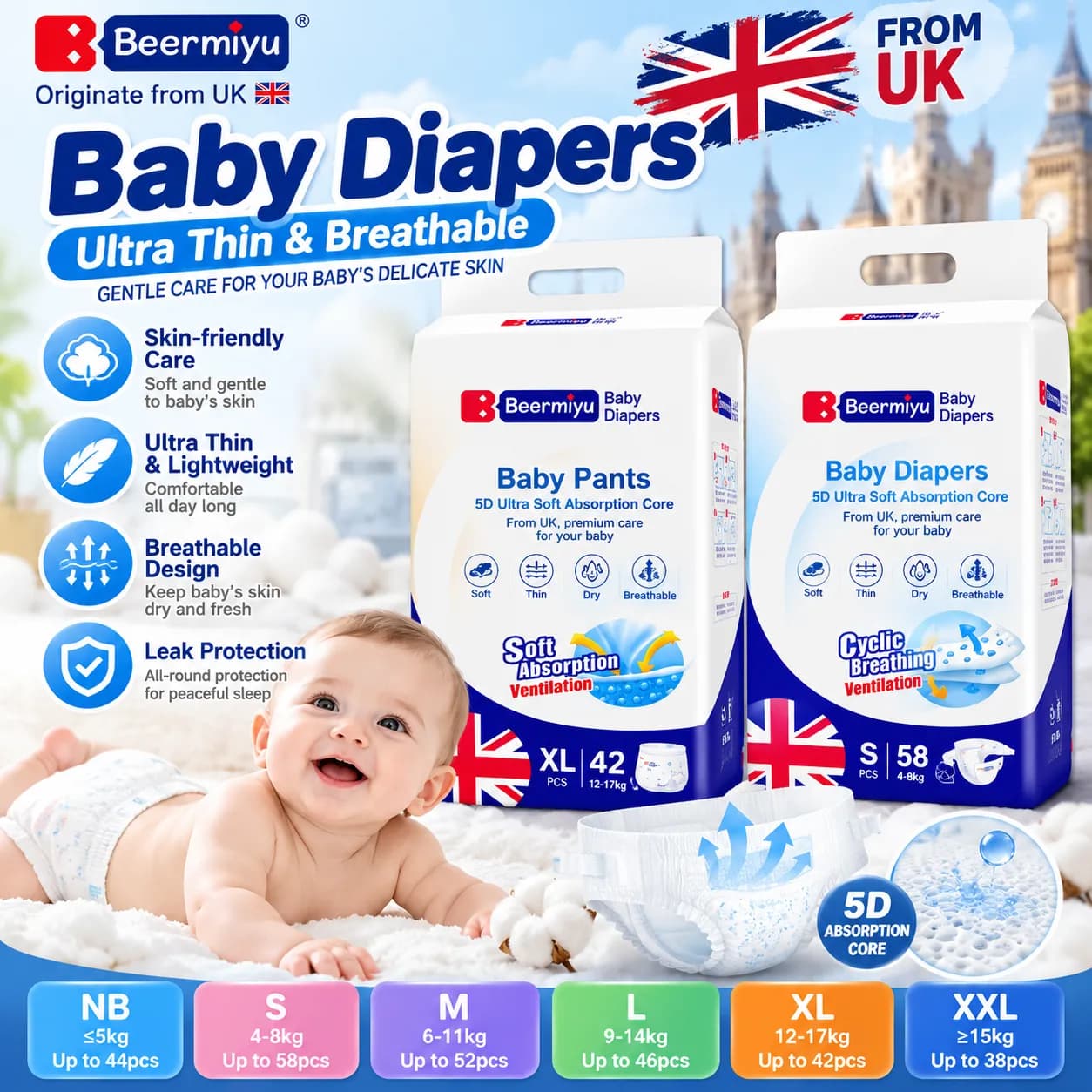 5D Series Baby Diapers & Training Pants – Multi-Size Wholesale