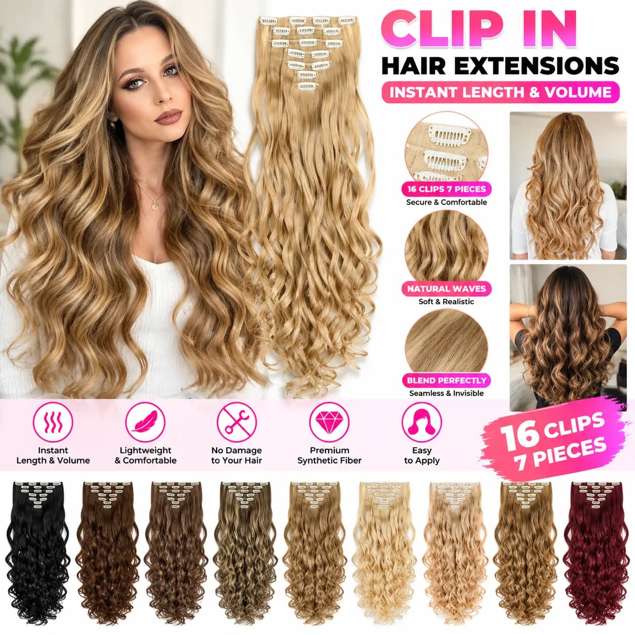 Premium Heat-Resistant Synthetic Hair Extension Piece – 56cm Curly, 130g, 40+ Colors