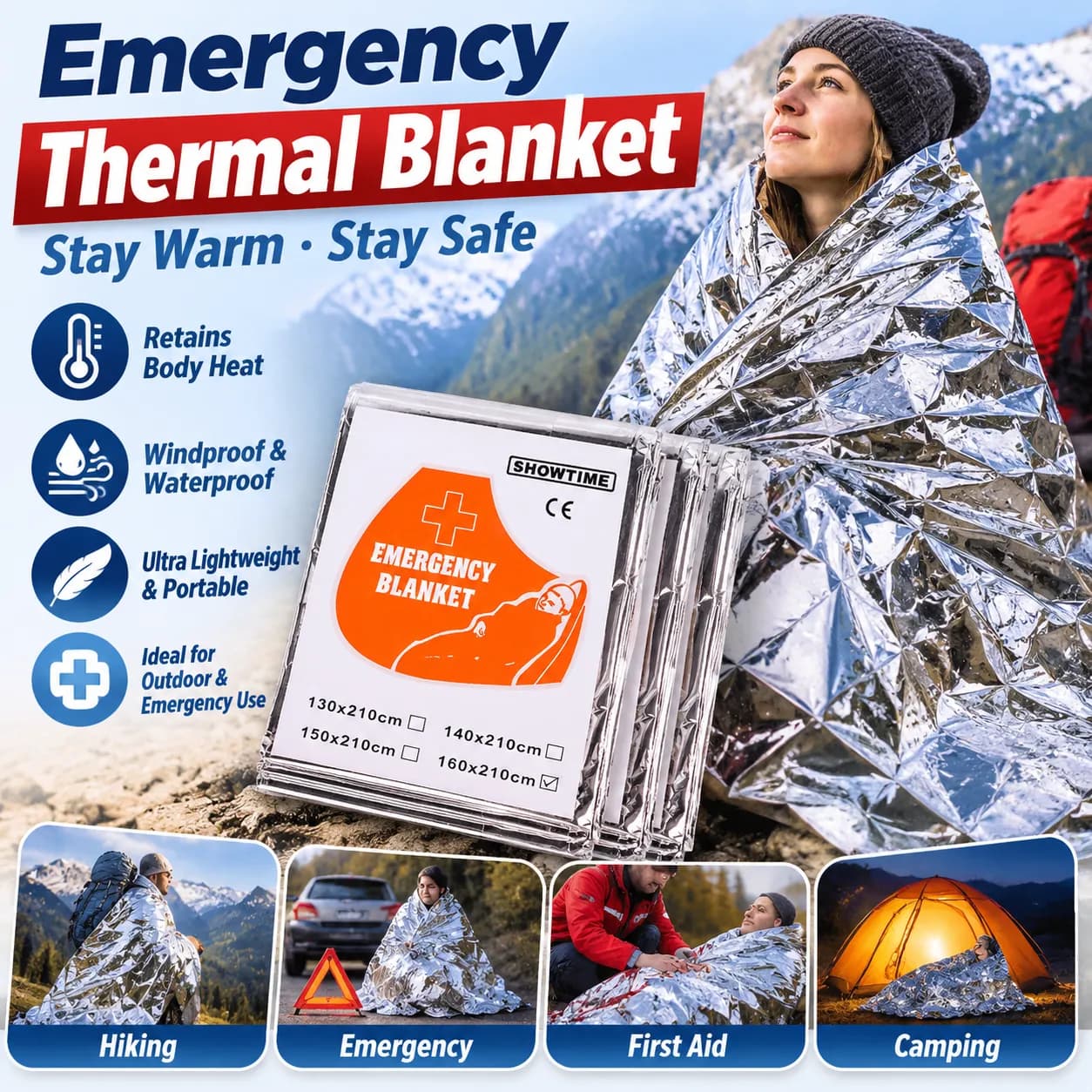Emergency Thermal Blanket – Compact Survival Foil Sheet for Outdoor, First Aid & Disaster Kits