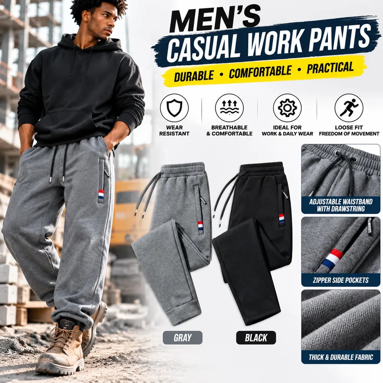 Men's Fleece-Lined Casual Jogger Pants – Loose Fit, Drawstring, Straight or Cuffed