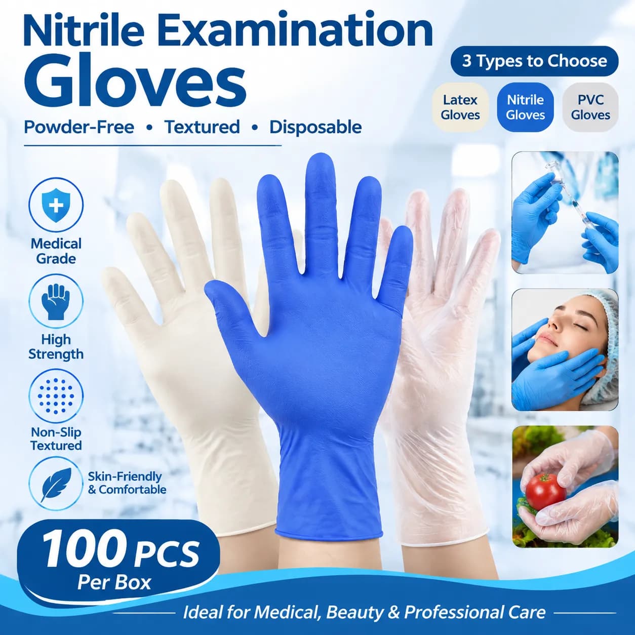 Disposable Rubber Examination Gloves for Medical & Industrial Use