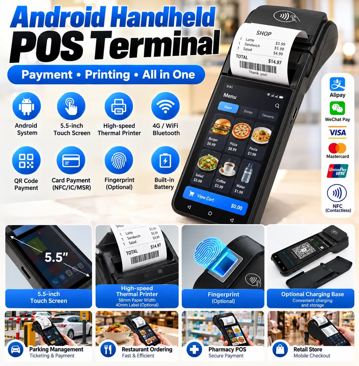 Handheld POS Terminal with 5.5" Android Display & Multi-Network Connectivity