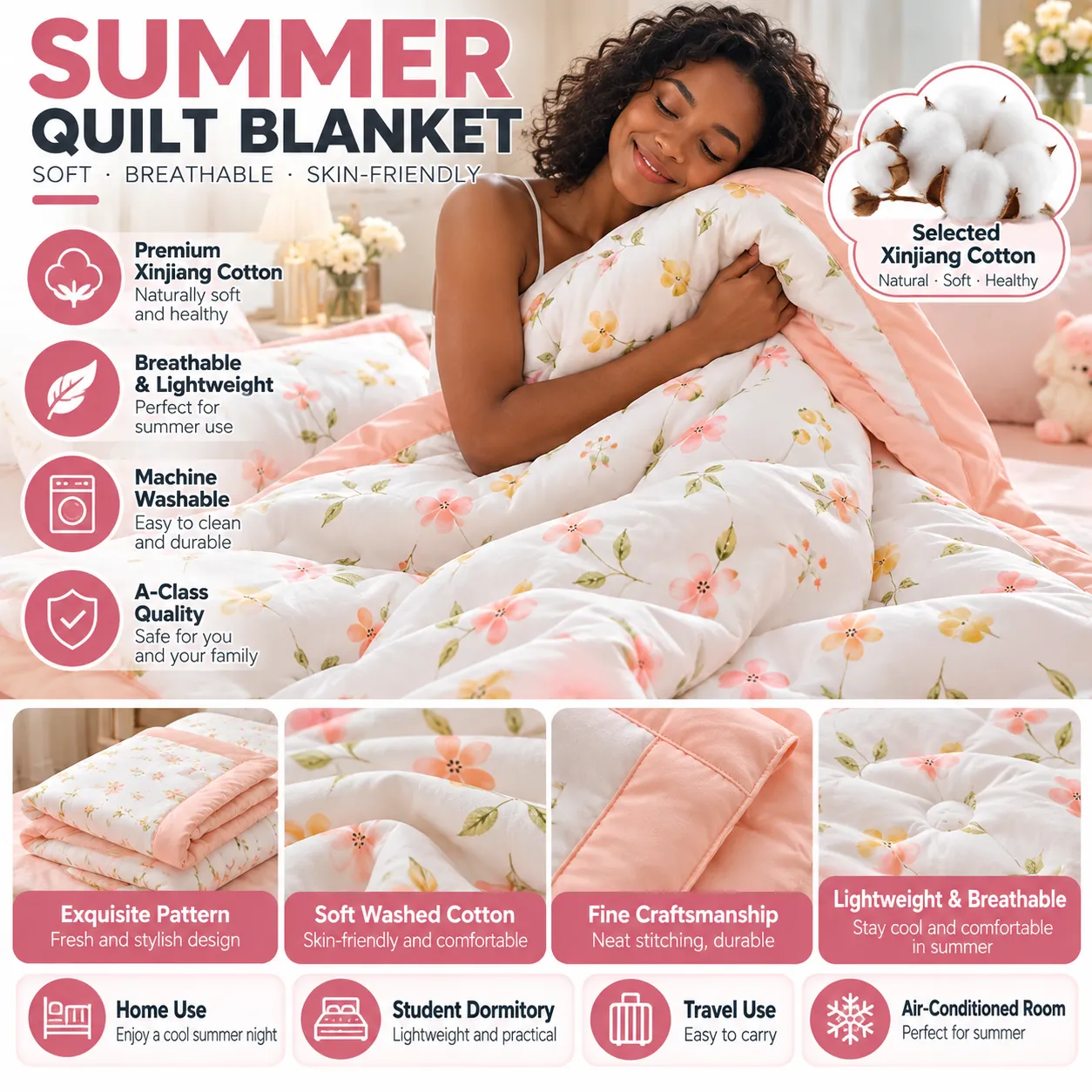 Soft Cotton-Filled Printed Quilt for Home, Office & Dorm