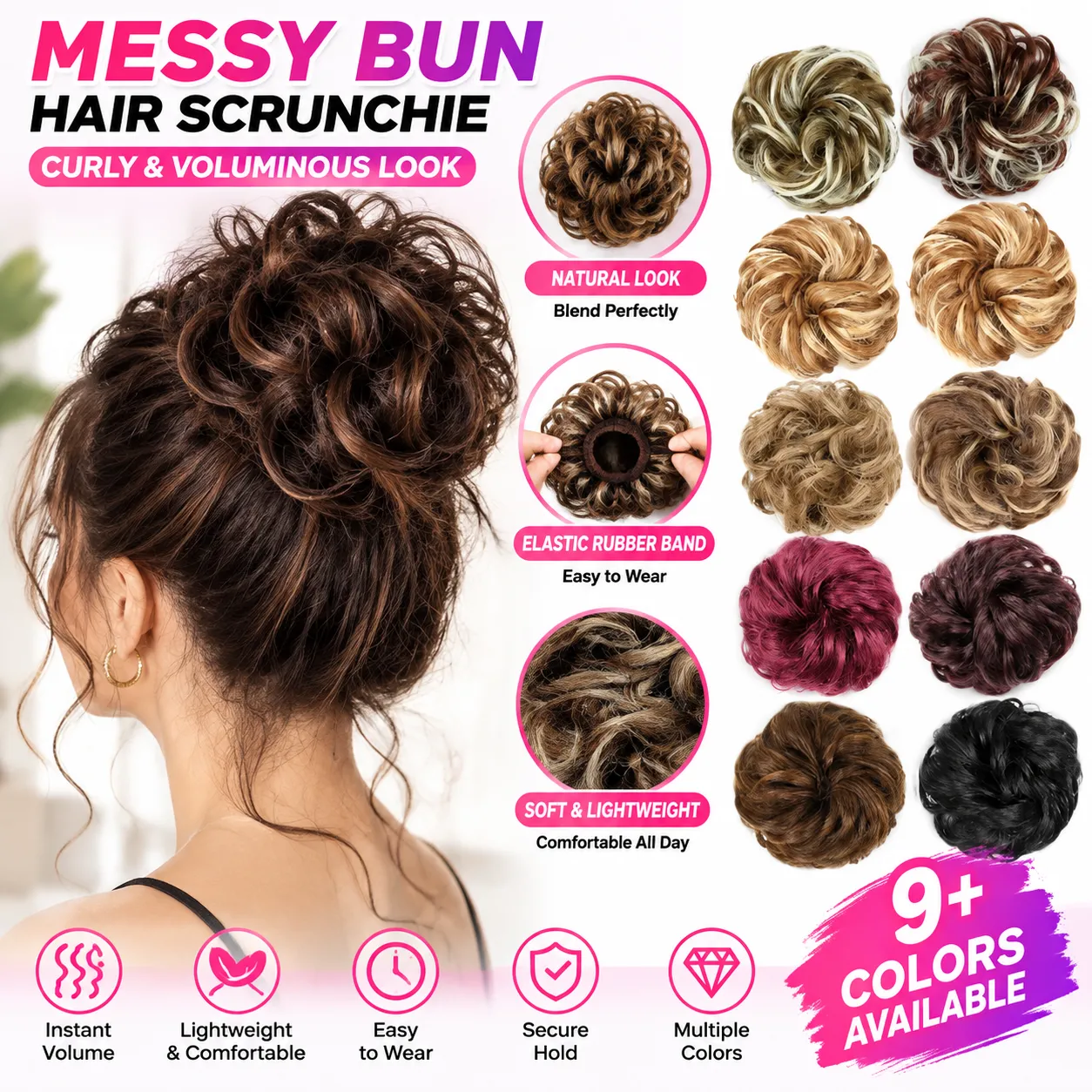 Heat-Resistant Synthetic Hair Bun Extension for Women - Multi-Color Wholesale