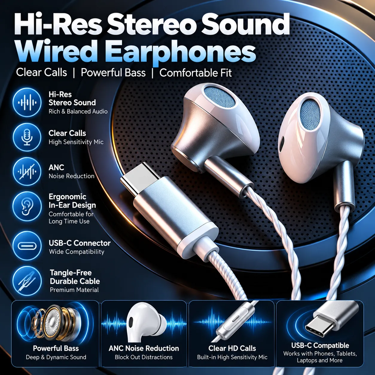 Wired In-Ear Earphones with Microphone – 3.5mm, Type-C & Lightning Options