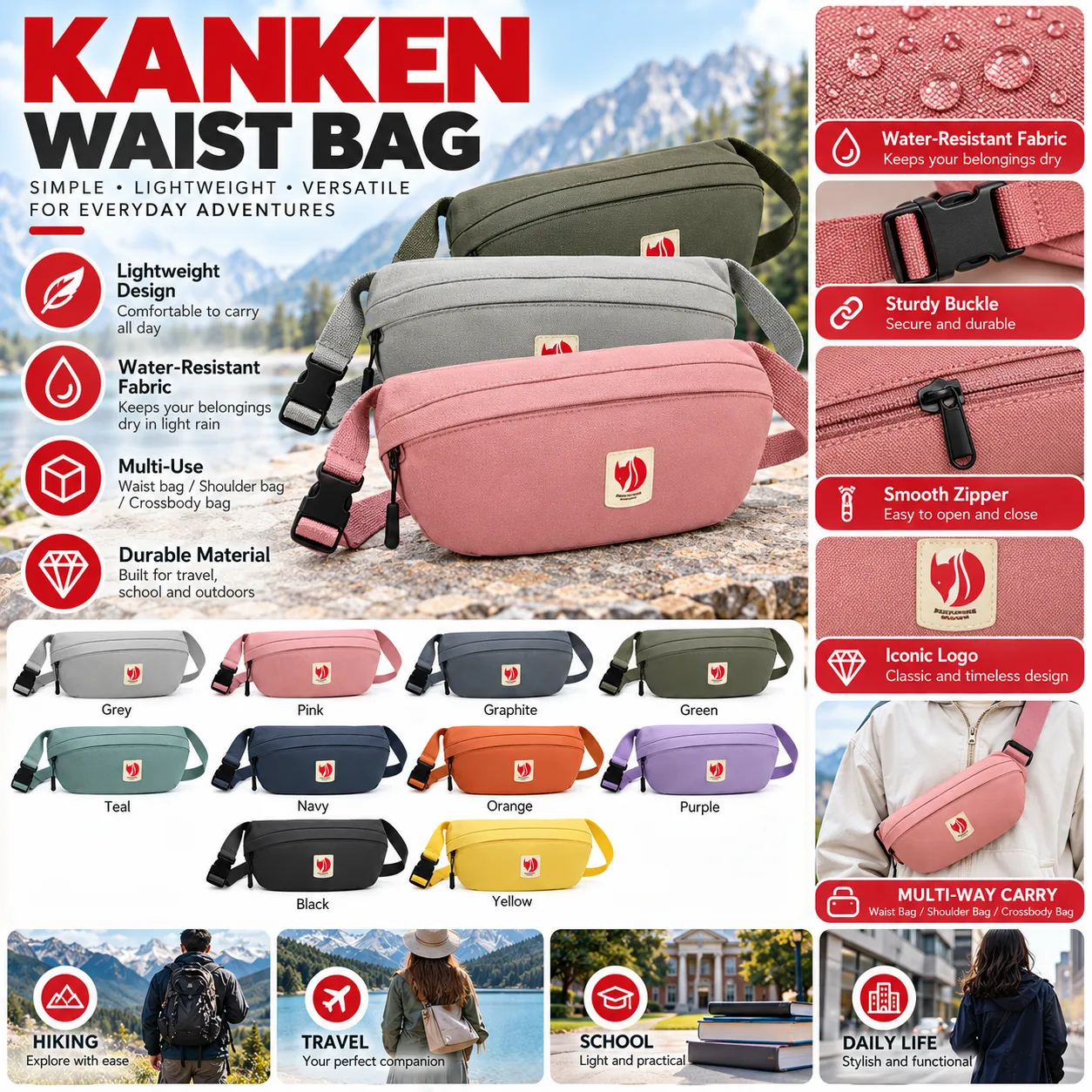 Water-Resistant Casual Travel Backpack 20L Unisex