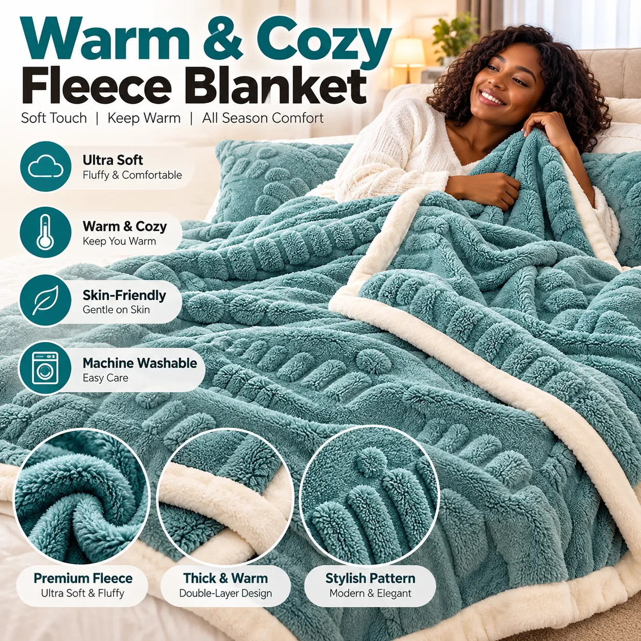 Soft Fleece Throw Blanket – Double-Sided, Carved Pattern, Multiple Sizes & Colors