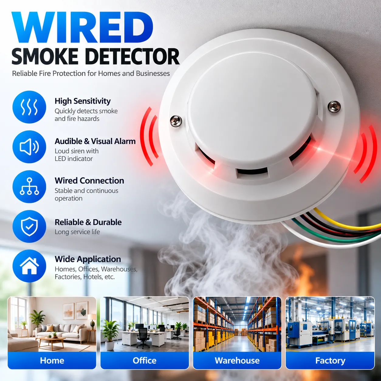 Wireless Smoke Detector for Indoor Commercial & Residential Use