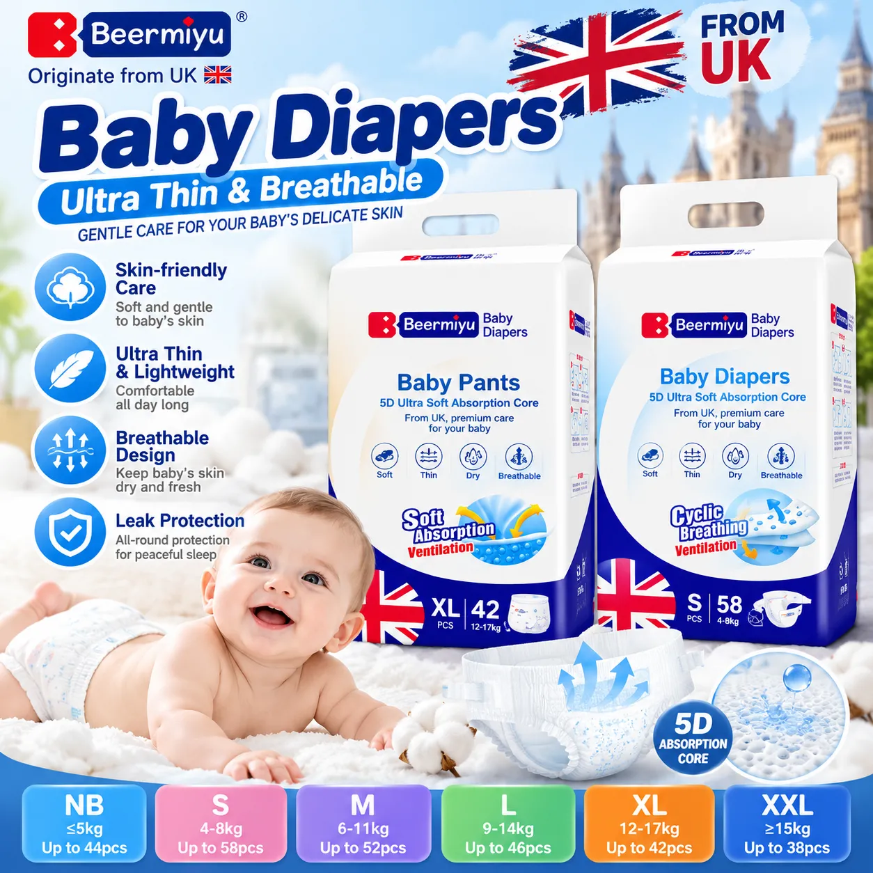 5D Series Baby Diapers & Training Pants – Multi-Size Wholesale