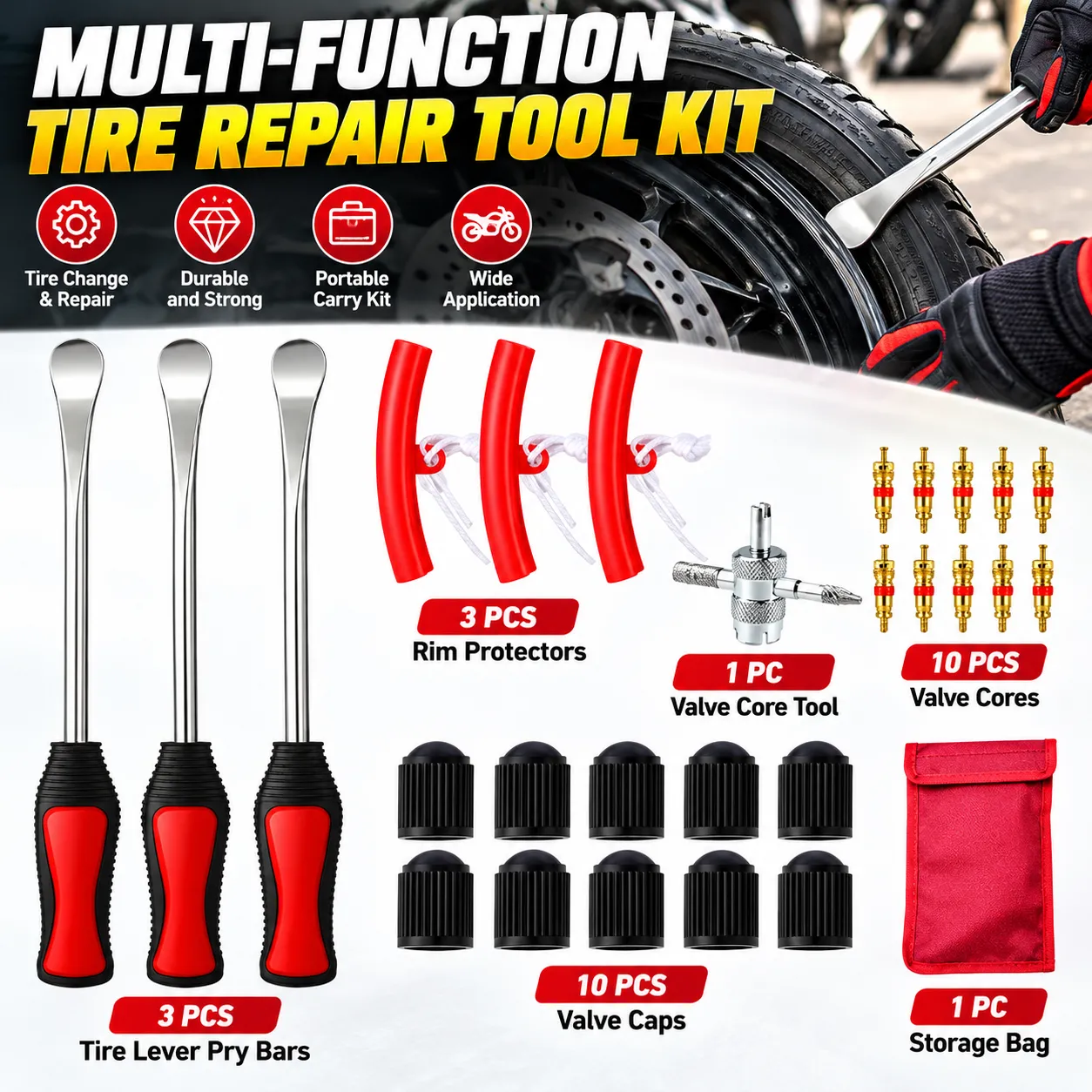 Heavy-Duty Carbon Steel Pry Bar & Auto Repair Tool Kit