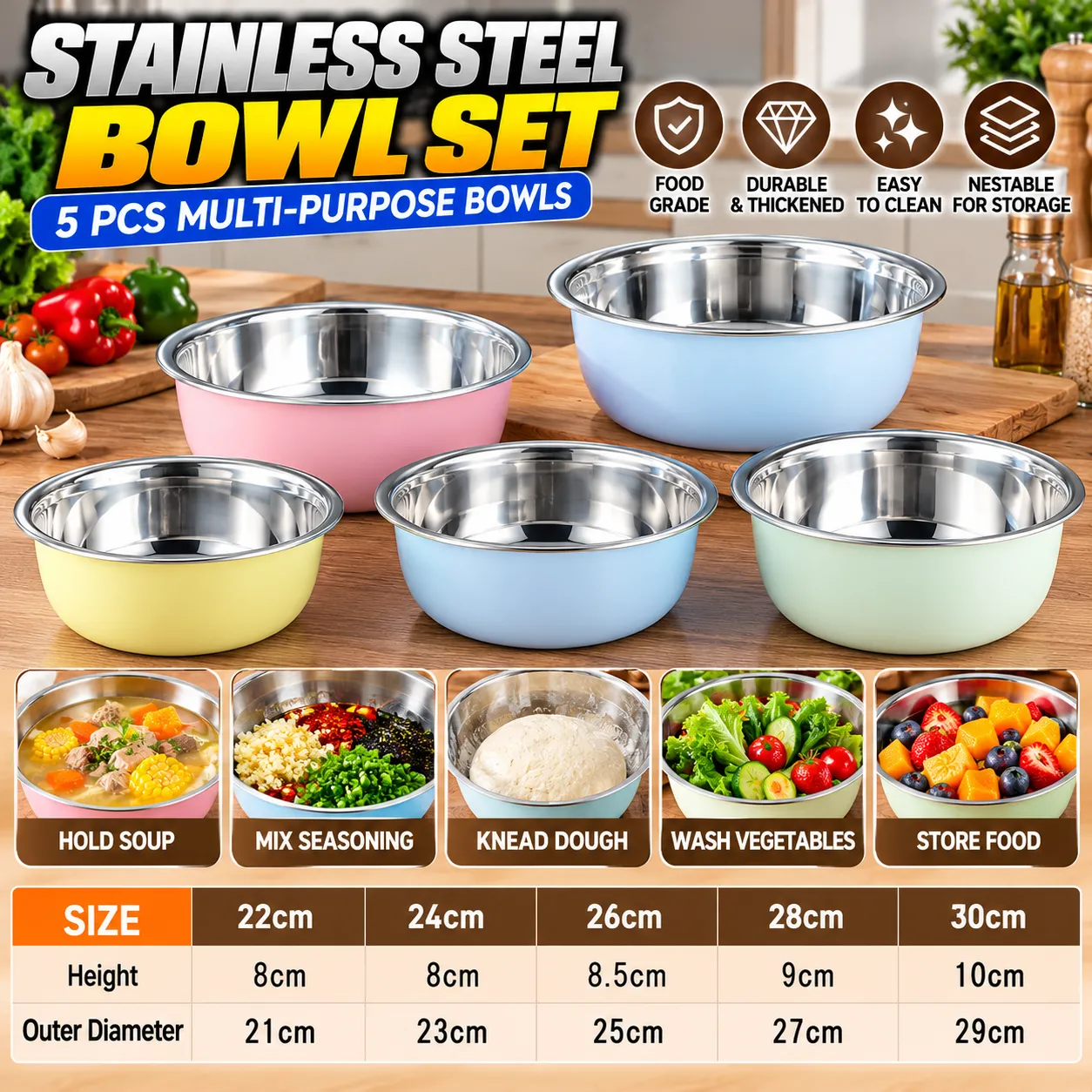 Colorful Multi-Purpose Kitchen Basin Set - 4 Sizes